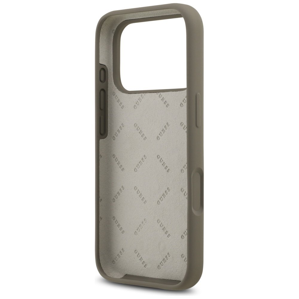 iPhone 17 Pro Guess Silicone Big 4G Script dėklas – rudas 6