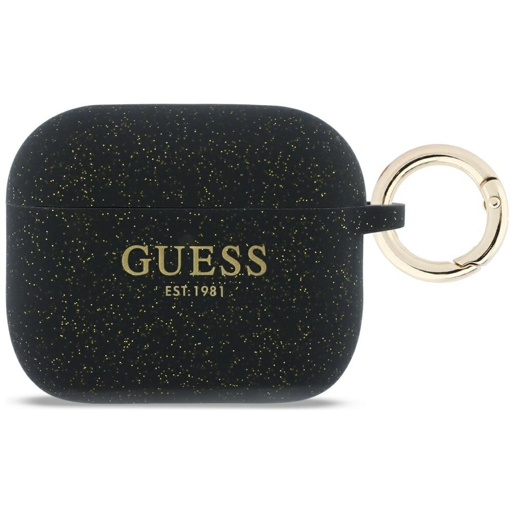 AirPods Pro 3 Guess Silicone Glitter Ring dėklas – juodas