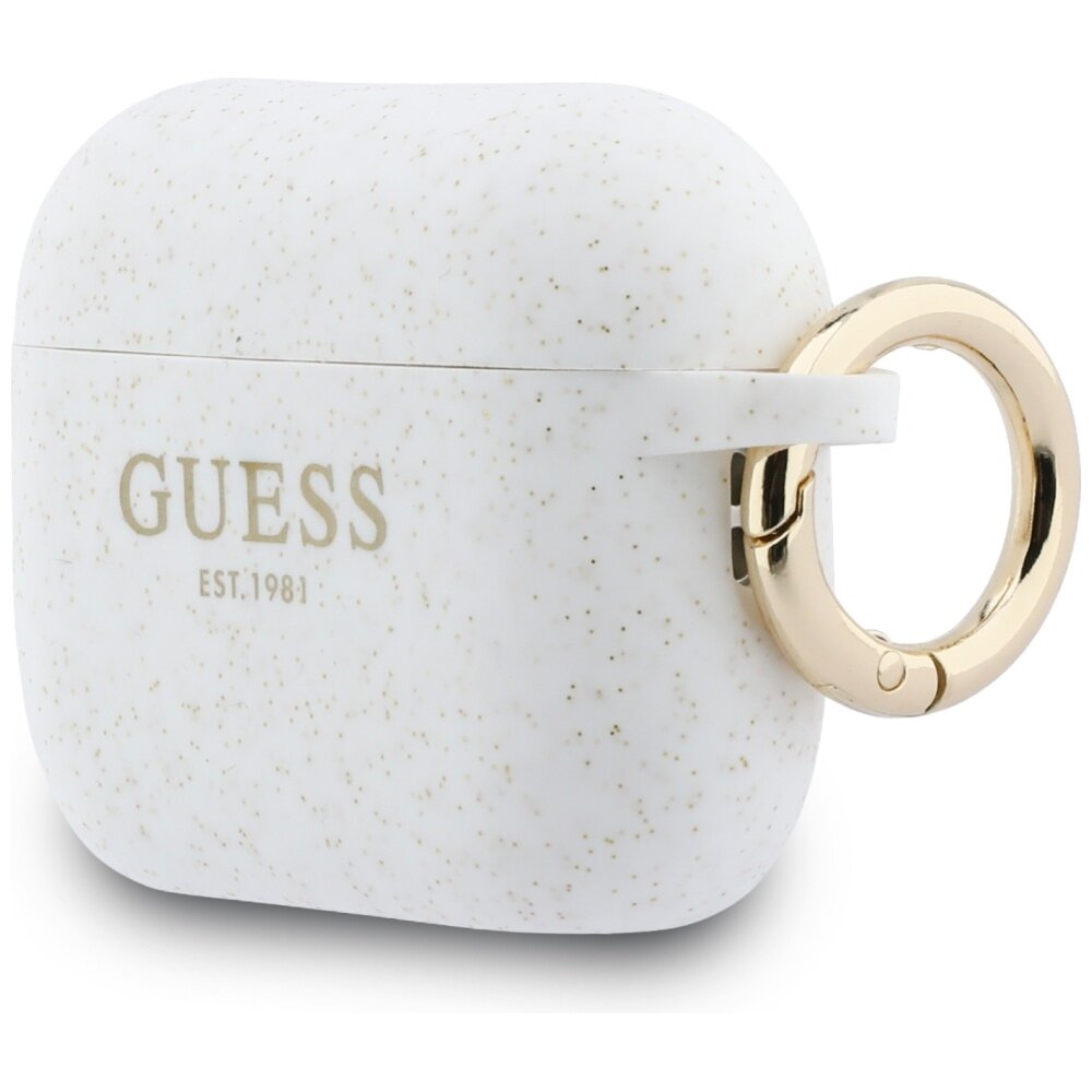 AirPods Pro 3 Guess Silicone Glitter Ring dėklas – baltas 2 AirPods Pro 3 Guess Silicone Glitter Ring dėklas – baltas 2