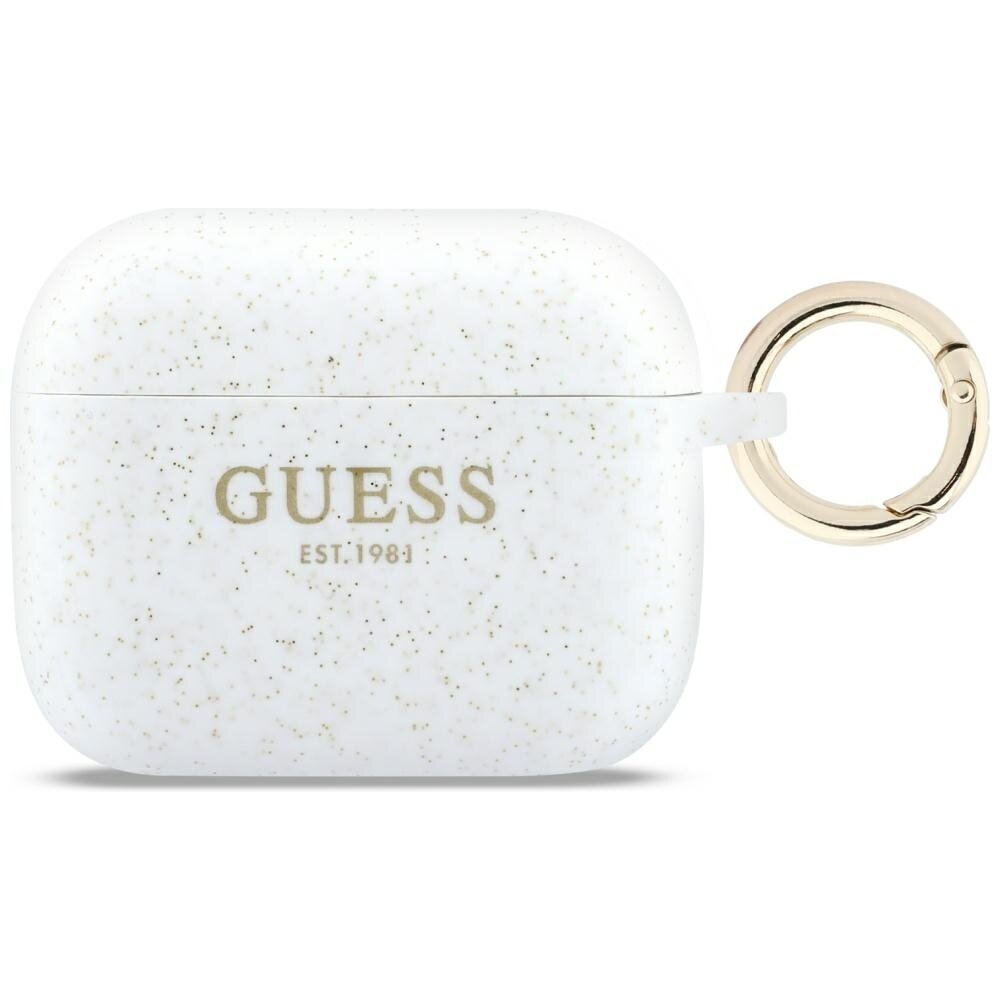 AirPods Pro 3 Guess Silicone Glitter Ring dėklas – baltas AirPods Pro 3 Guess Silicone Glitter Ring dėklas – baltas