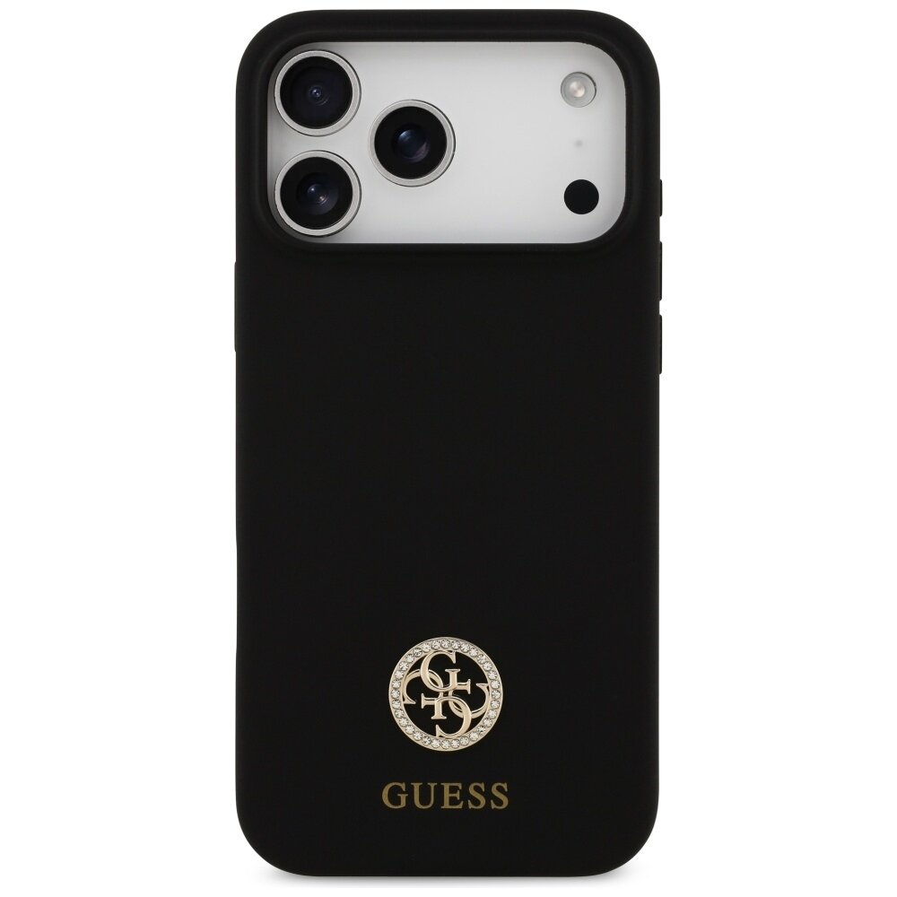 iPhone 17 Pro Max Guess Silicone Logo Strass 4G MagSafe dėklas – juodas 2