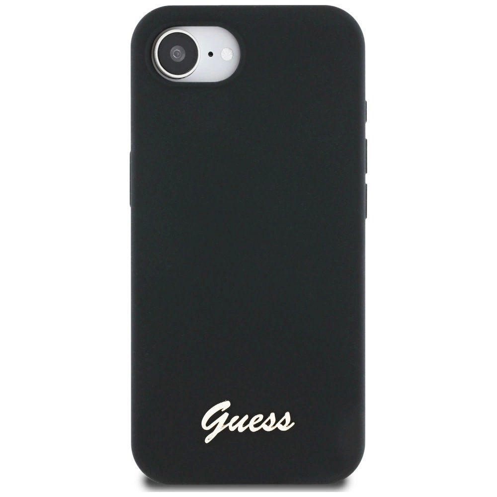 Guess Silikoninis Script Metal Logo MagSafe iPhone 16e Dėklas - Juodas 2