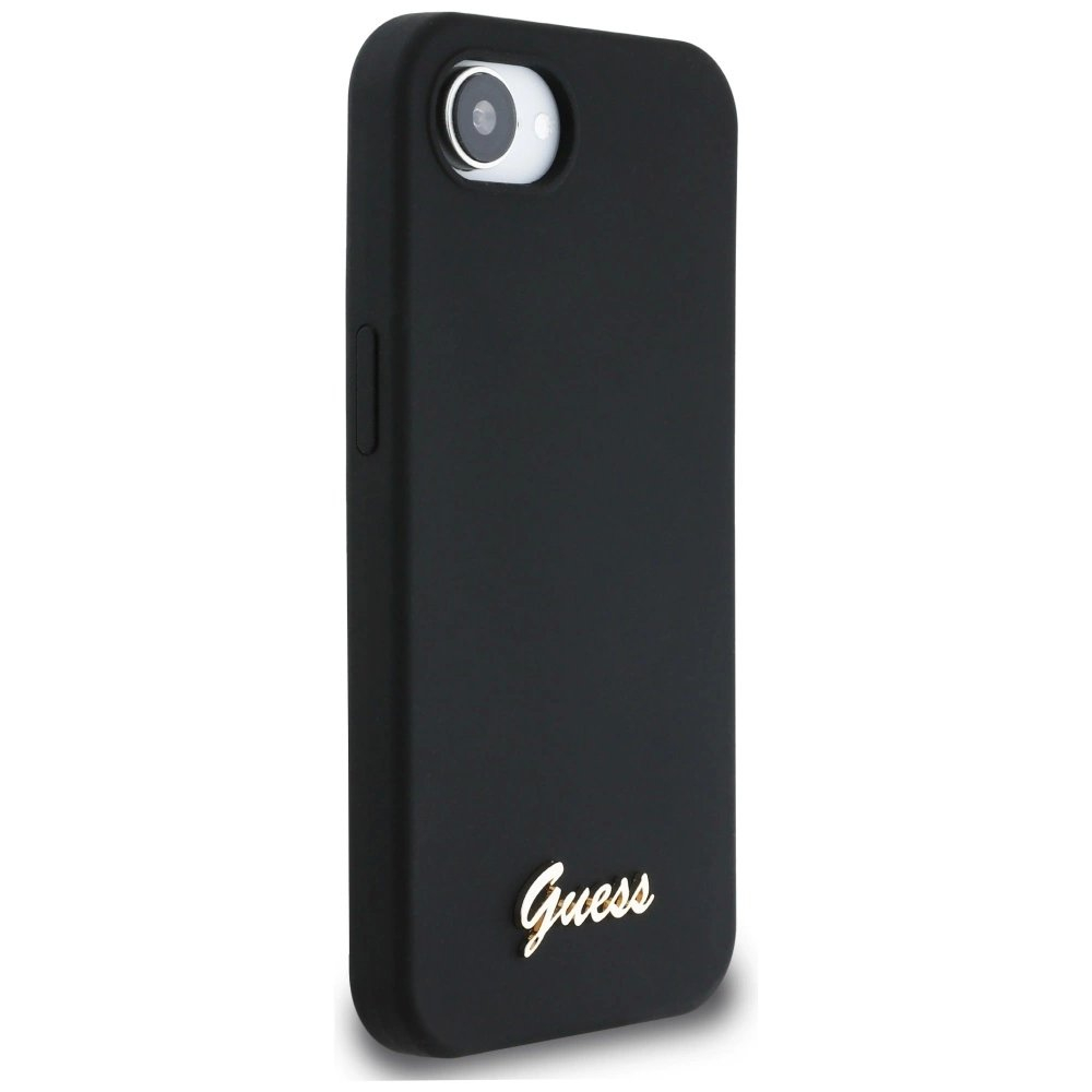Guess Silikoninis Script Metal Logo MagSafe iPhone 16e Dėklas - Juodas 3