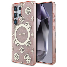Samsung Galaxy S25 Ultra – Guess 4G Background Gold Electroplated Peony Pattern MagSafe dėklas - Rožinis