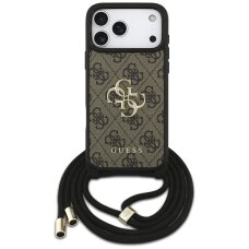 iPhone 17 Pro Max dėklas Guess 4G Big Logo Cord Stap Crossbody – rudas
