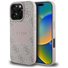 iPhone 16 Pro Max – Guess 4G Circle Classic Logo MagSafe dėklas - Rožinis