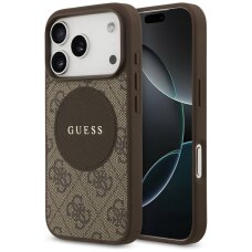 iPhone 17 Pro dėklas Guess 4G Circle Classic Logo, MagSafe – rudas