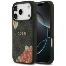 iPhone 17 Pro Max Guess 4G Flowers Print dėklas su MagSafe – juodas