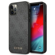 iPhone 12 / 12 Pro dėklas Guess 4G Metal Gold Logo – pilkas