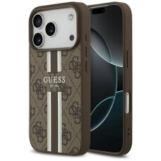 iPhone 17 Pro Guess 4G Printed Stripes MagSafe dėklas – rudas
