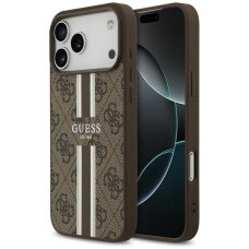 iPhone 17 Pro Max Guess 4G Printed Stripes MagSafe dėklas – rudas