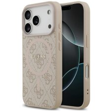 iPhone 17 Pro Guess 4G Ring Classic Logo MagSafe dėklas – rožinis