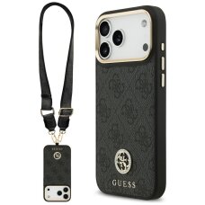 iPhone 17 Pro Max Guess 4G Strass Logo & Big Strap Metal Buttons MagSafe dėklas – juodas