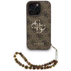 iPhone 16 Pro dėklas Guess 4G Strap 4G Classic Logo – rudas