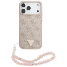 iPhone 17 Pro Max Guess 4G Strap Triangle Logo MagSafe dėklas – rožinis