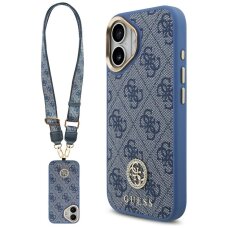 iPhone 17 Guess 4G Strass Logo & Big Strap Metal Buttons MagSafe dėklas – mėlynas