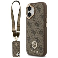 iPhone 17 Guess 4G Strass Logo & Big Strap Metal Buttons MagSafe dėklas – rudas