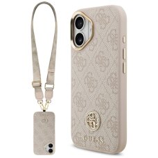 iPhone 17 dėklas Guess 4G Strass Logo & Big Strap Metal Buttons, MagSafe – rožinis