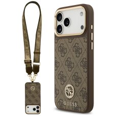 iPhone 17 Pro Max Guess 4G Strass Logo & Big Strap Metal Buttons MagSafe dėklas – rudas
