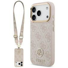 iPhone 17 Pro dėklas Guess 4G Strass Logo & Big Strap su metaliniais mygtukais, MagSafe – rožinis