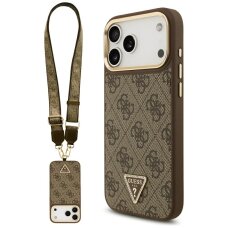 iPhone 17 Pro Max Guess 4G Triangle Logo & Big Strap Metal Buttons MagSafe dėklas – rudas