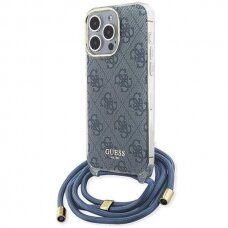 Dėklas Guess Crossbody Cord 4G Print case for iPhone 15 Pro - Mėlynas