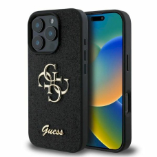 Guess Fixed Glitter Big 4G Dėklas iPhone 16 Pro - juodas