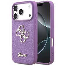 iPhone 17 Pro dėklas Guess Fixed Glitter Big 4G – violetinis