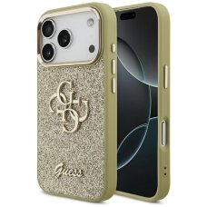 iPhone 17 Pro Guess Fixed Glitter Big 4G Metal Frame dėklas – auksinis