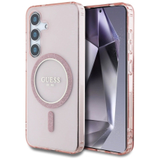 Samsung Galaxy S25 – Guess Glitter Circle Classic Logo MagSafe dėklas - Rožinis