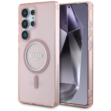 Samsung Galaxy S25 Ultra – Guess Glitter Circle Classic Logo MagSafe dėklas - Rožinis