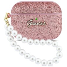 AirPods Pro 3 Guess Glitter Pearl Strap dėklas – rožinis AirPods Pro 3 Guess Glitter Pearl Strap dėklas – rožinis