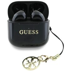 Belaidės ausinės Guess Glossy Effect Printed Classic Logo & Charm TWS – juodos