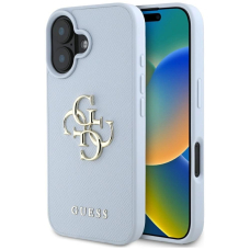 Guess Grained Big 4G Logo Small Classic Logo Dėklas skirtas iPhone 16 - Mėlynas