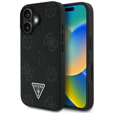 iPhone 16 Guess Grained Hot Stamp Peony Triangle Logo MagSafe dėklas - juodas