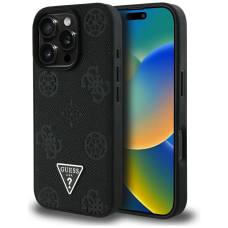 iPhone 16 Pro Max Guess Grained Hot Stamp Peony Triangle Logo MagSafe dėklas - juodas