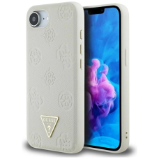 iPhone 16e – Guess Grained Hot Stamp Peony Triangle Logo MagSafe dėklas - Smėlinis