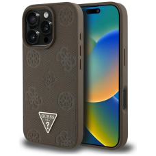 iPhone 16 Pro Max Guess Grained Hot Stamp Peony Triangle Logo MagSafe dėklas - rudas