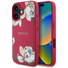 Guess Grained Printed Flower Pattern MagSafe Dėklas skirtas iPhone 16 fuchsia