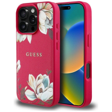 Guess Grained Printed Flower Pattern MagSafe Dėklas skirtas iPhone 16 Pro fuchsia