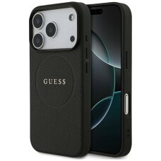 iPhone 17 Pro Guess Grained Ring MagSafe dėklas – juodas