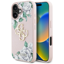 iPhone 16 Guess Grained Roses Big 4G logo dėklas - rožinis