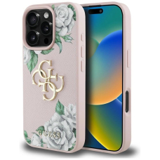 iPhone 16 Pro Max Guess Grained Roses Big 4G logo dėklas - rožinis