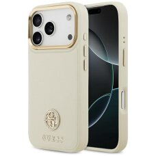 iPhone 17 Pro Guess Grained Strass Logo MagSafe dėklas – smėlinis