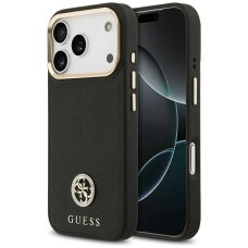 iPhone 17 Pro dėklas Guess Grained Strass Logo, MagSafe – juodas