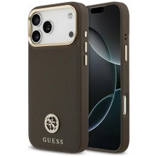 iPhone 17 Pro Max Guess Grained Strass Logo MagSafe dėklas – rudas