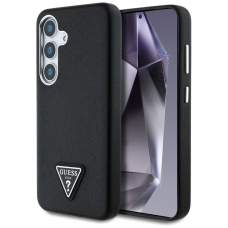 Guess Grained Triangle Logo MagSafe Dėklas skirtas Samsung Galaxy S25 - Juodas