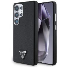 Guess Grained Triangle Logo MagSafe Dėklas skirtas Samsung Galaxy S25 Ultra - Juodas