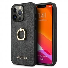 Originalus Guess dėklas GUHCP13L4GMRGR iPhone 13 Pro / 13 6,1" Pilkas 4G su žiedu/laikikliu