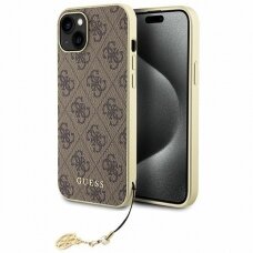 Originalus dėklas Guess GUHCP15MGF4GBR iPhone 15 Plus 6.7  Rudas/Rudas hardcase 4G Charms Collection